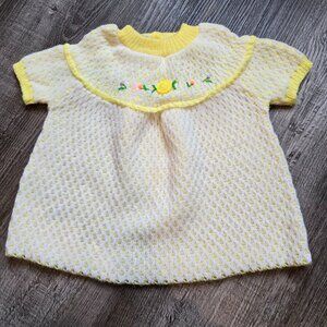 Soft Spun Baby Sweater Dress Yellow Girls 6 to 12 Months Vintage Flowers Japan